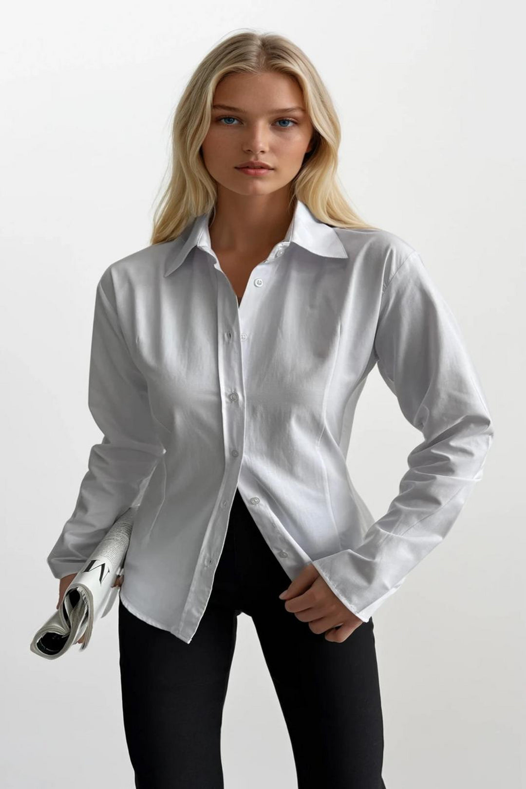 Bel Oturtmalı Basic Beyaz Gömlek