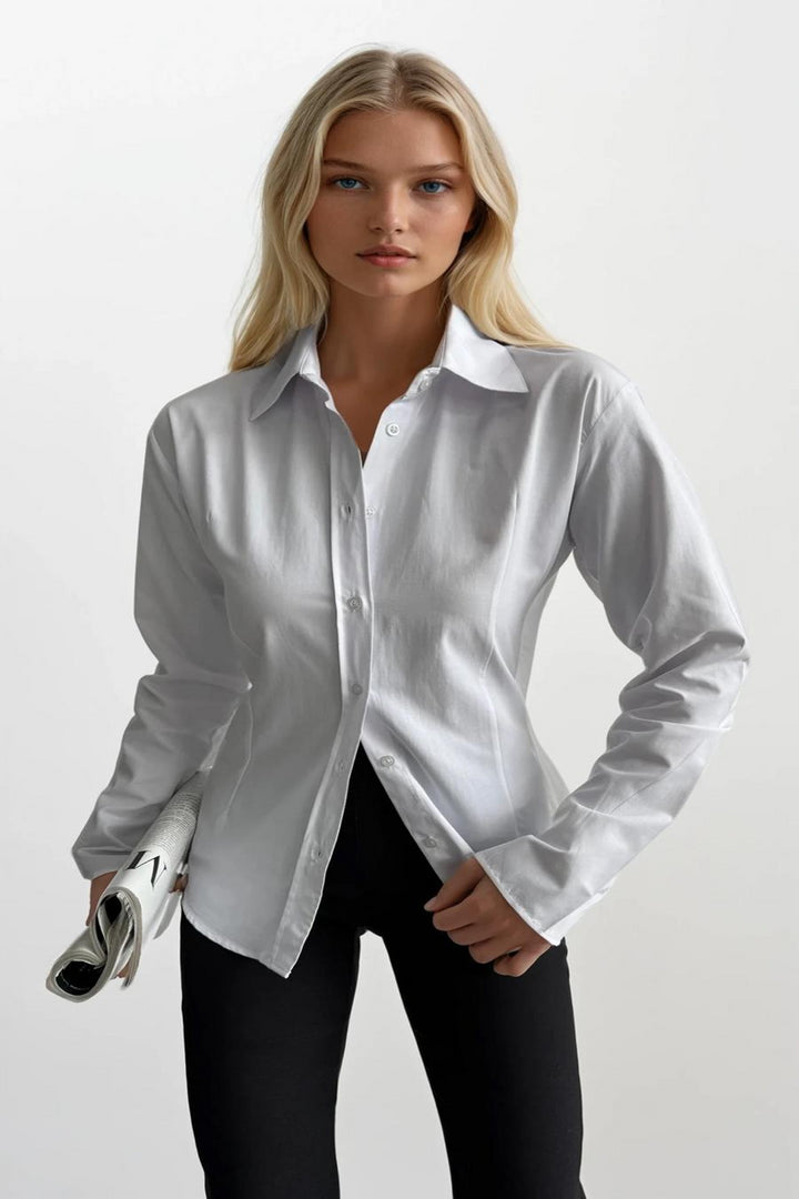 Bel Oturtmalı Basic Beyaz Gömlek