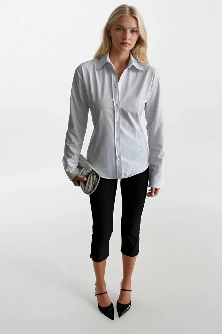 Bel Oturtmalı Basic Beyaz Gömlek