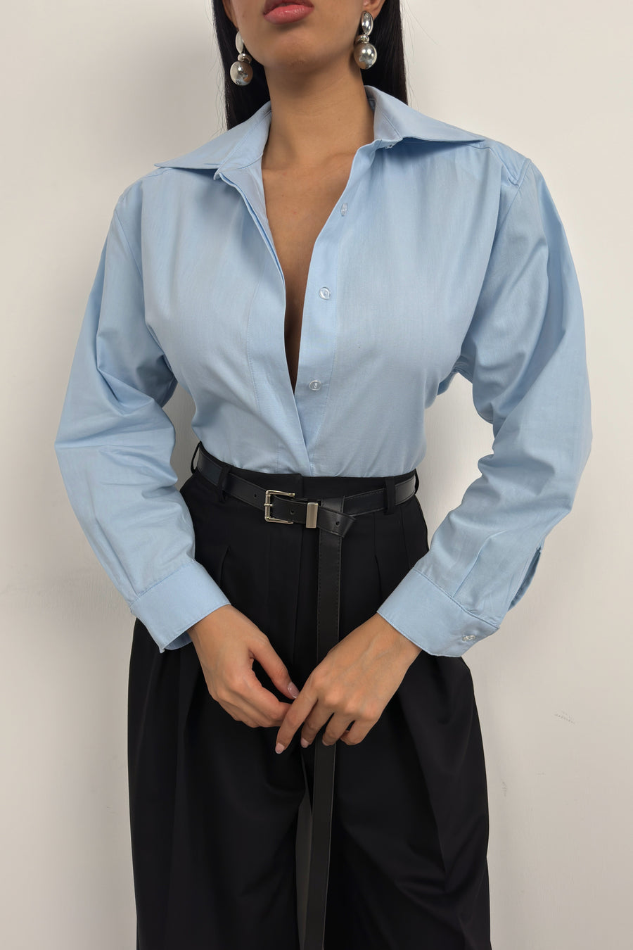 Waist-Strapped Padded Blue Shirt 