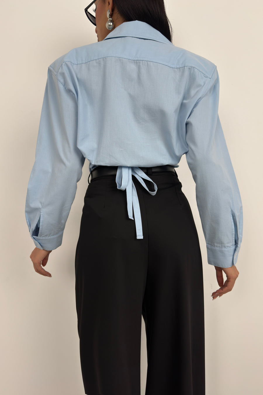 Waist-Strapped Padded Blue Shirt 