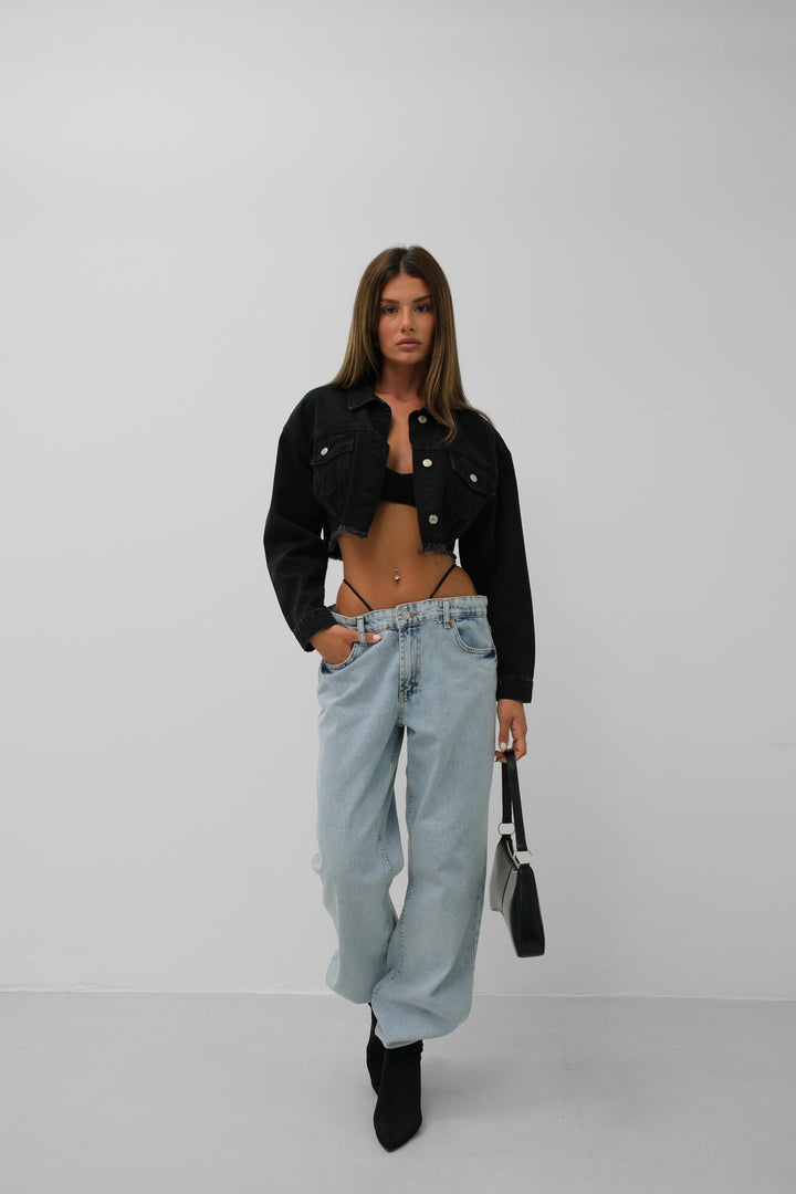 Seamless Waist Grey Denim Jacket 