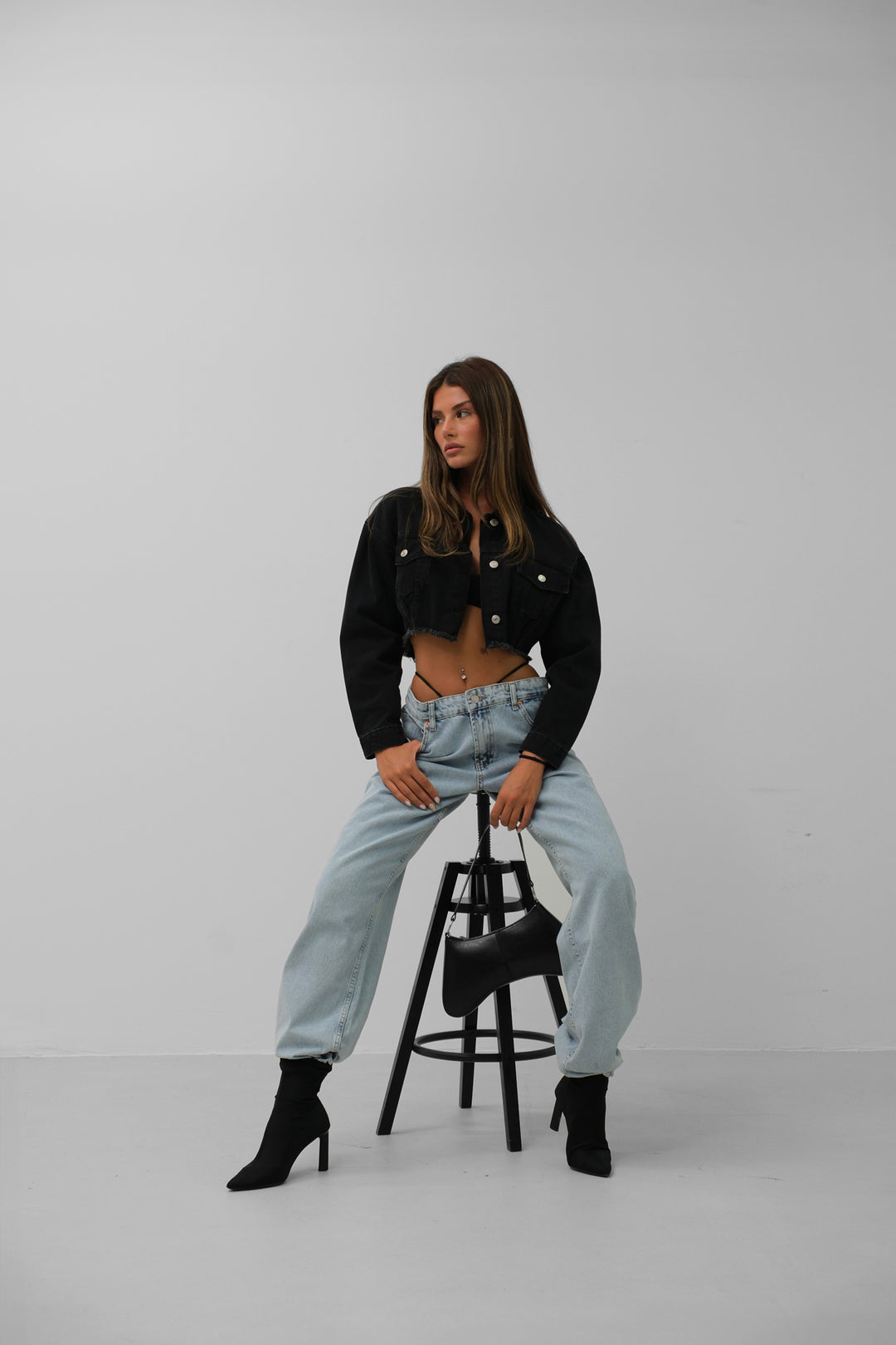 Seamless Waist Grey Denim Jacket 