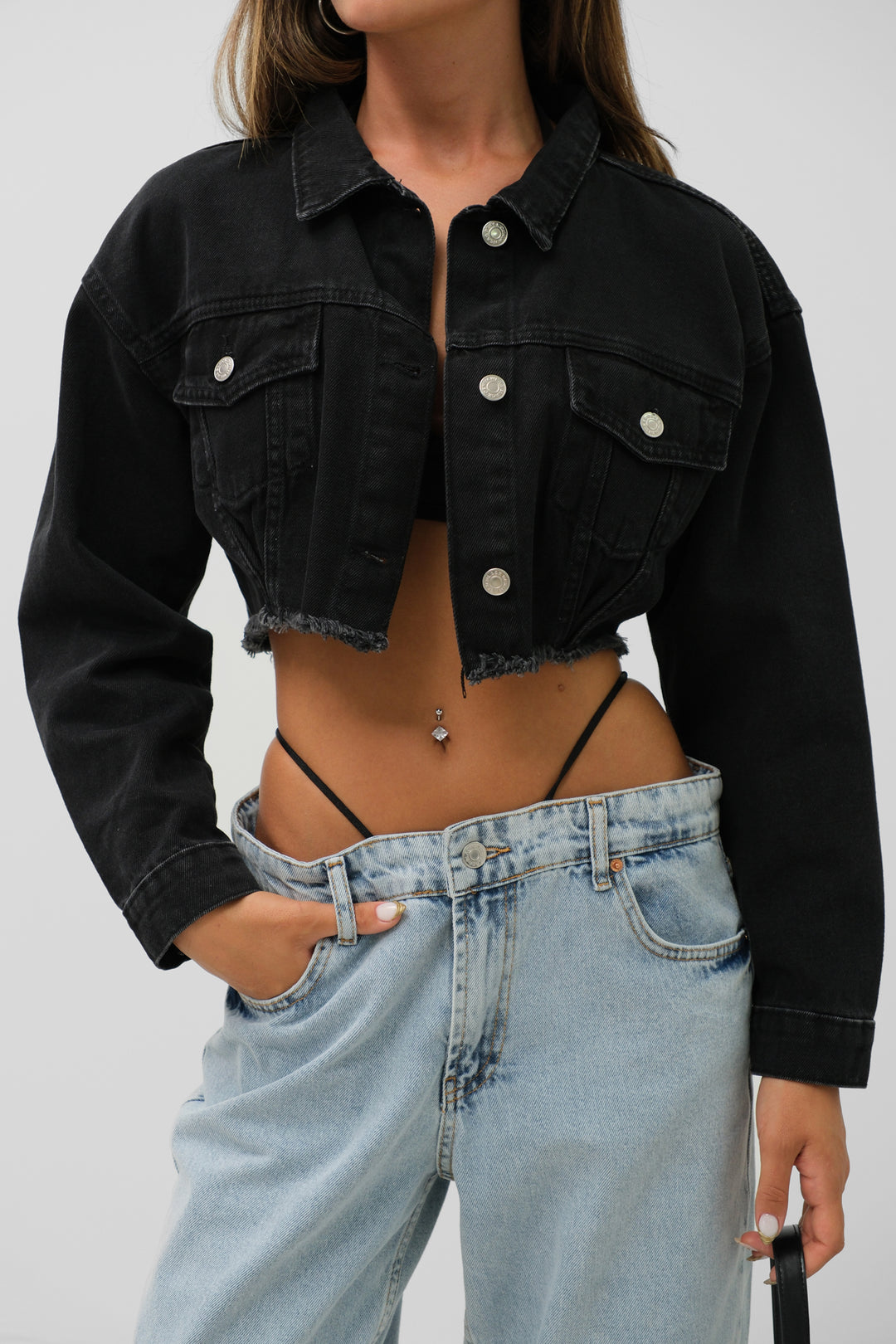 Seamless Waist Grey Denim Jacket 