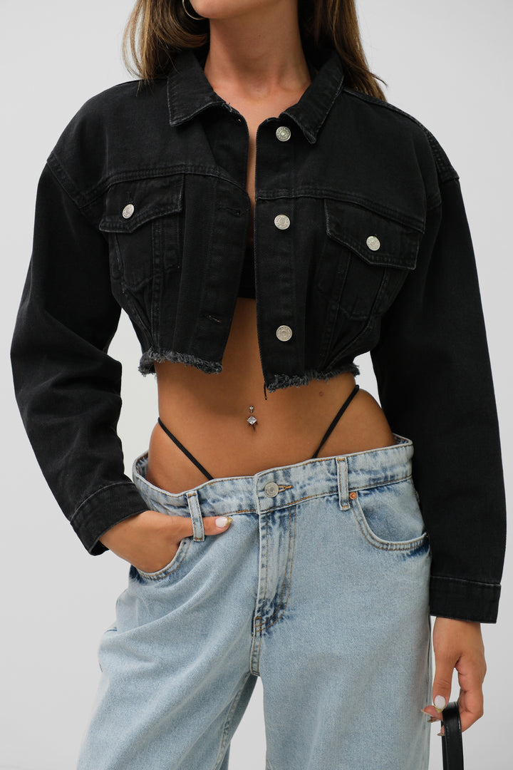 Seamless Waist Grey Denim Jacket 