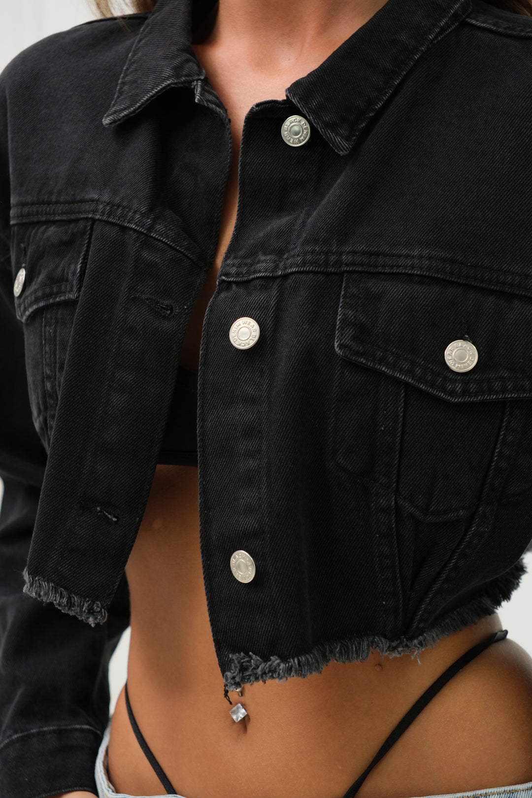 Seamless Waist Grey Denim Jacket 