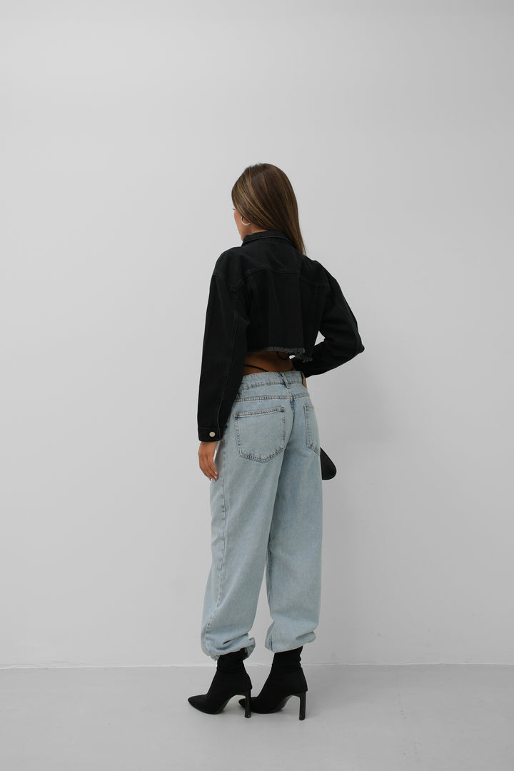 Seamless Waist Grey Denim Jacket 