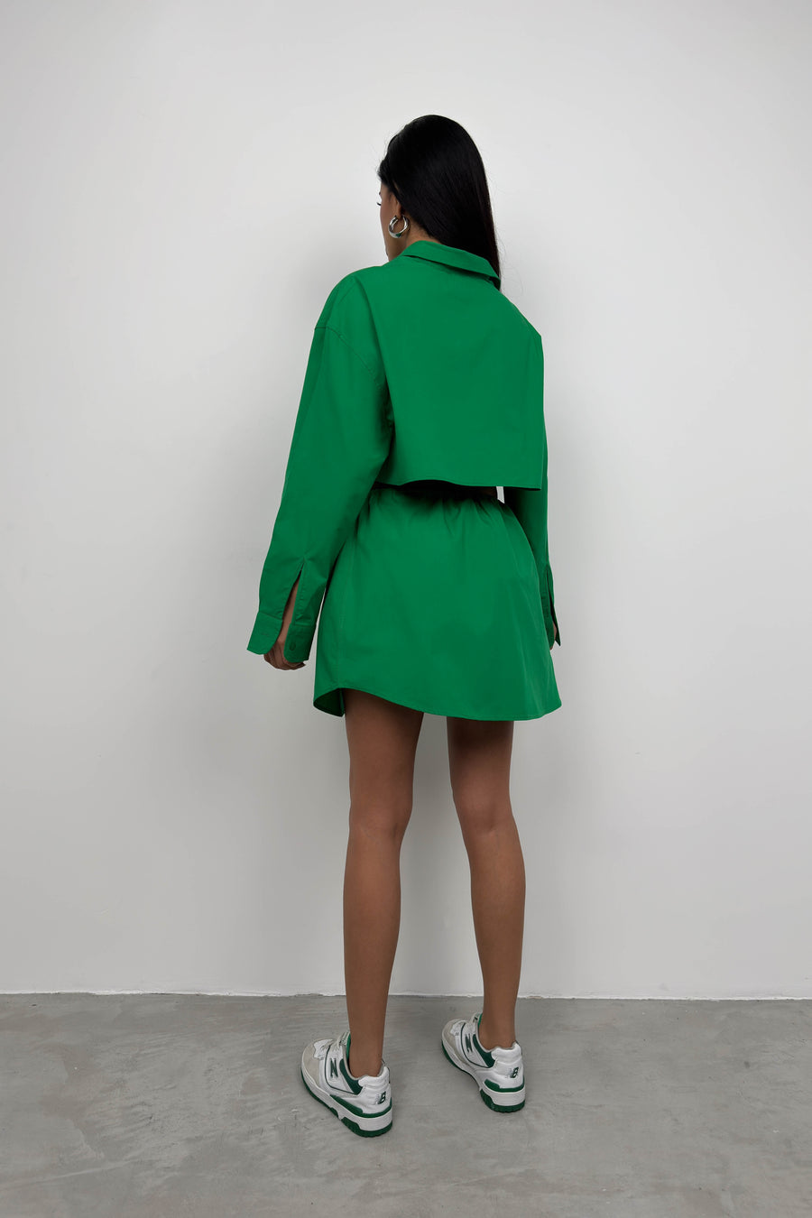 Green Mini Skirt with Elastic Waist and Buttons 