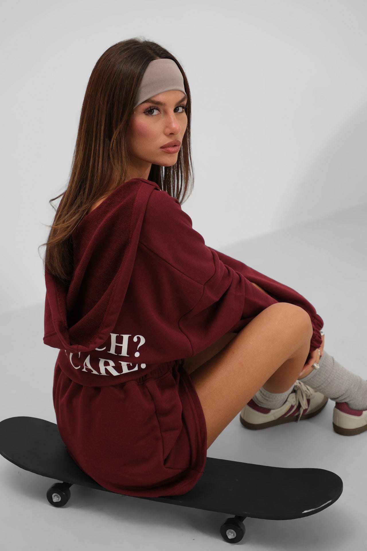 Beli Lastikli Fermuarlı Bordo Sweatshirt