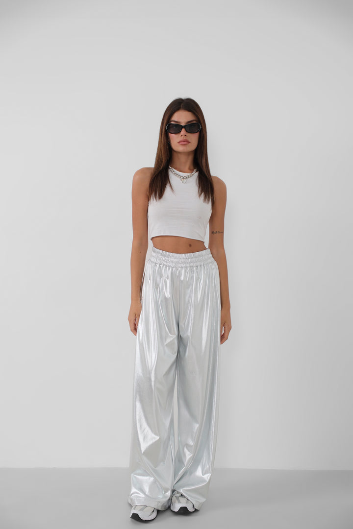 Beli Lastikli Gümüş Pantolon