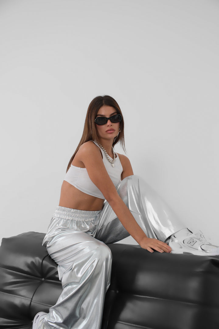 Beli Lastikli Gümüş Pantolon