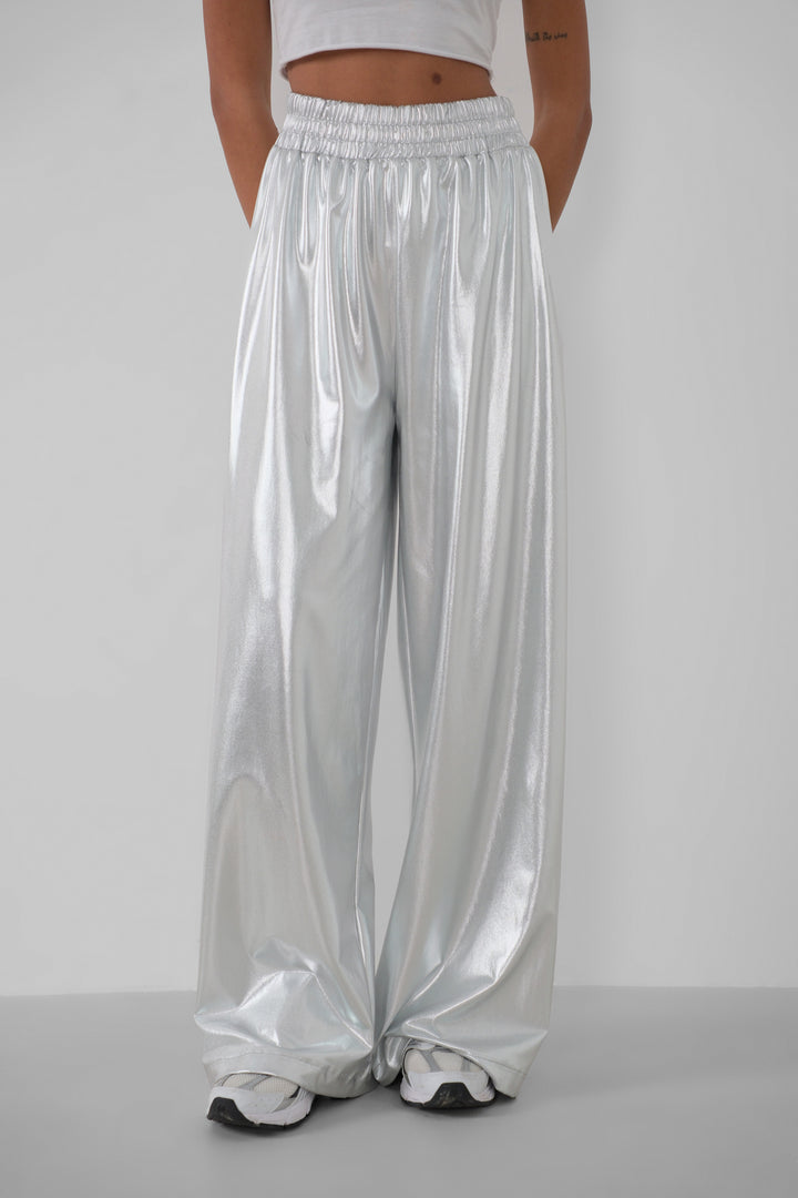 Beli Lastikli Gümüş Pantolon