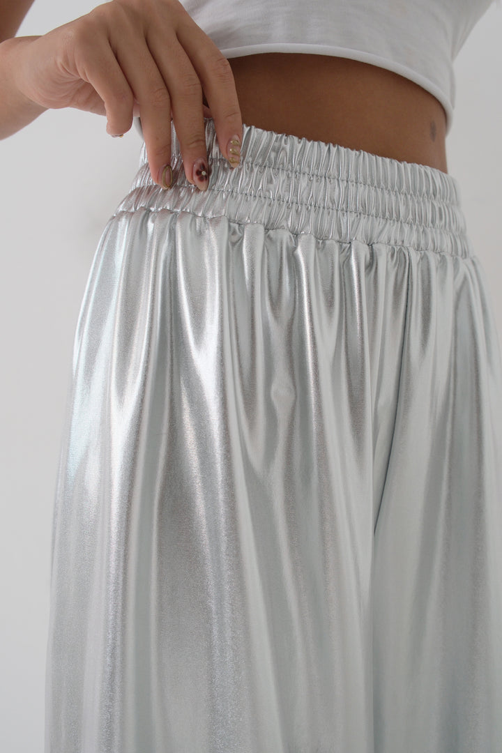 Beli Lastikli Gümüş Pantolon