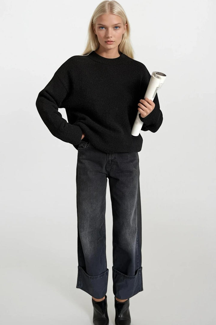 Bisiklet Yaka Basic Siyah Kazak