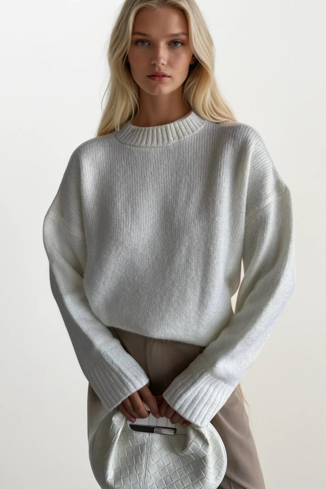 Bisiklet Yaka Basic Triko Beyaz Kazak