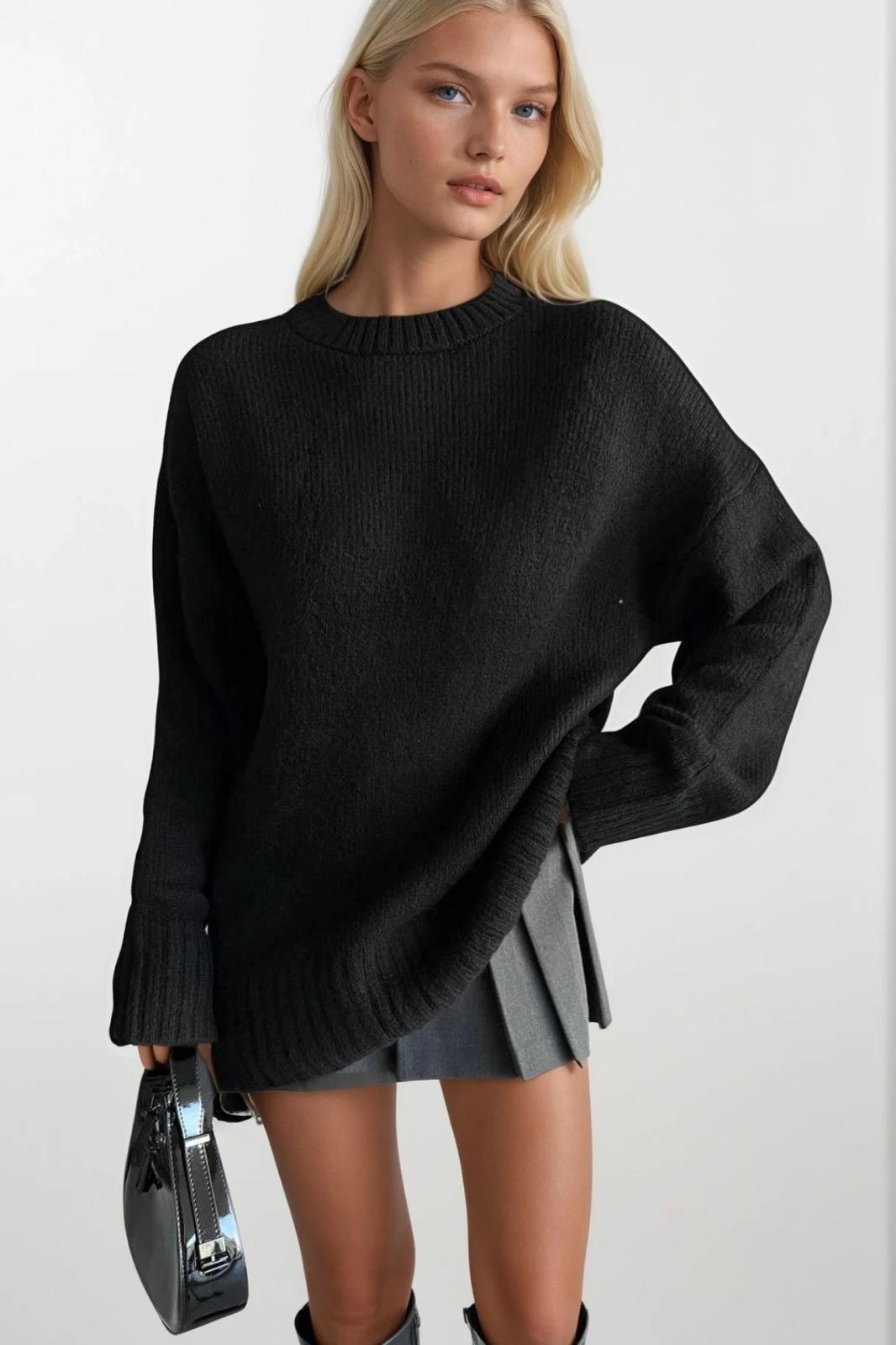 Bisiklet Yaka Basic Triko Siyah Kazak