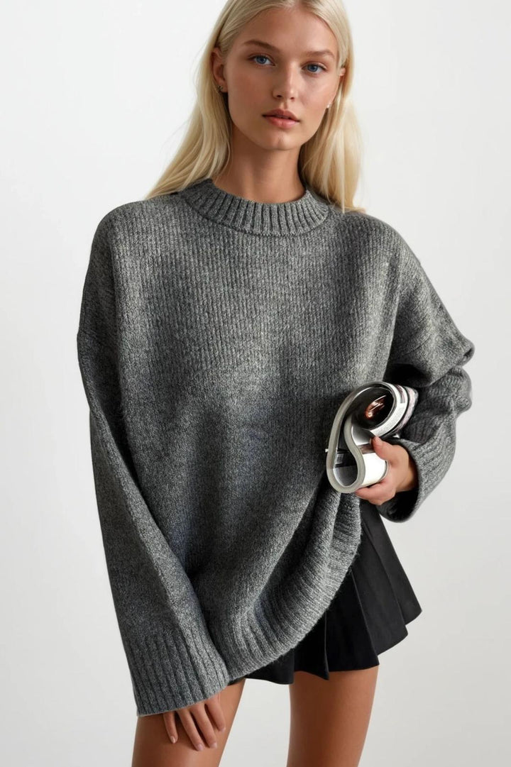 Bisiklet Yaka Basic Triko Gri Kazak