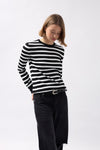 Crew Neck Striped White-Black Blouse 