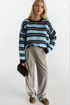 Bisiklet Yaka Çizgili Triko Mavi Bluz