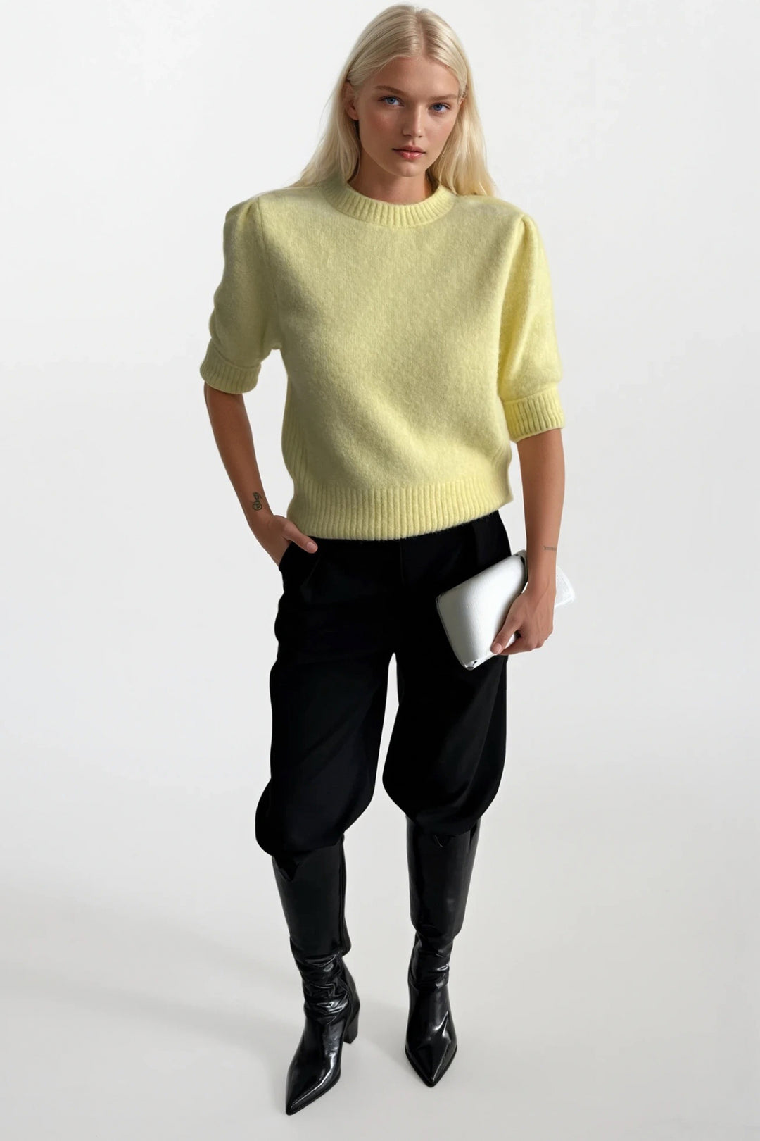 Bisiklet Yaka Sarı Kısa Kol Bluz