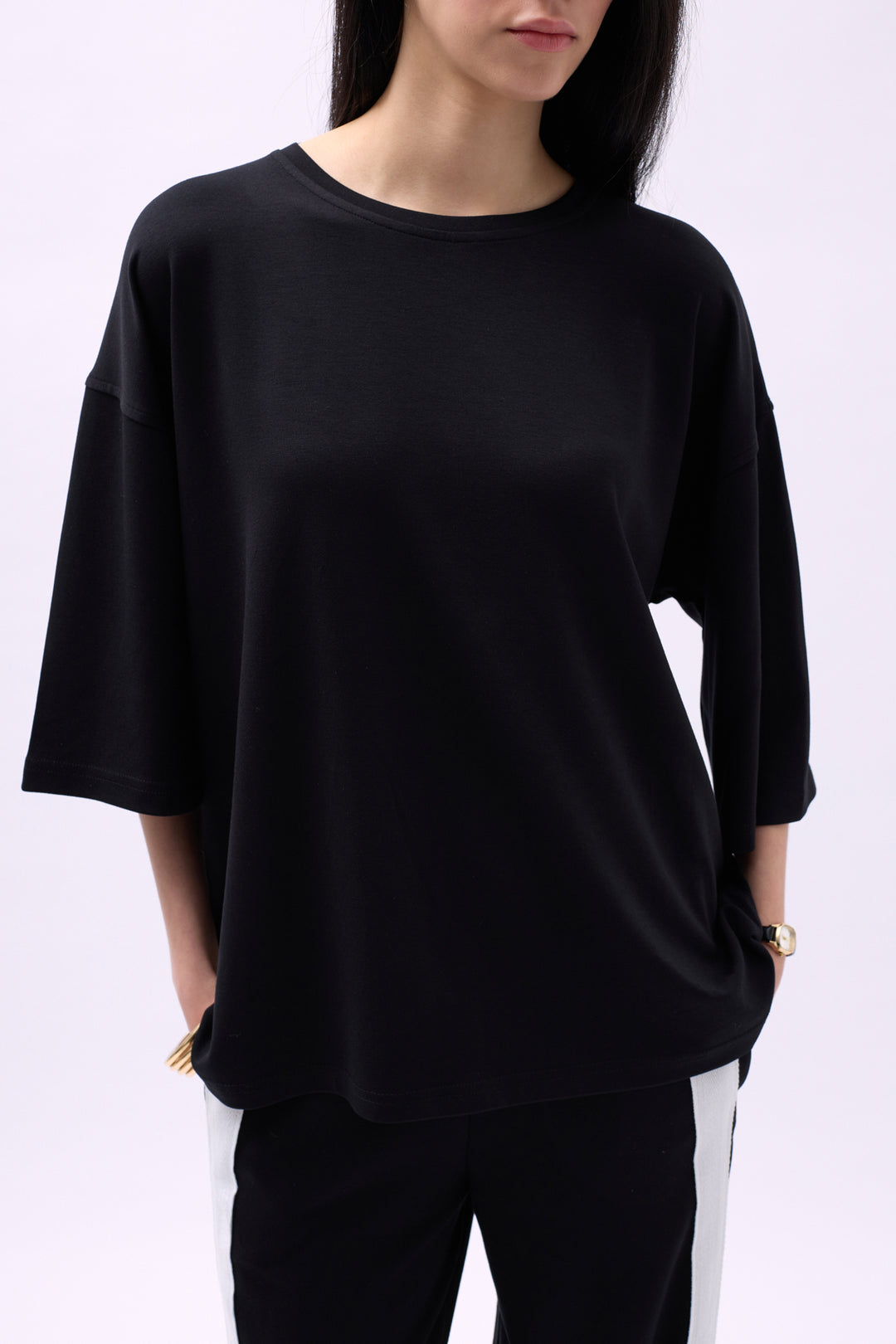 Crew Neck Oversize Black T-Shirt 