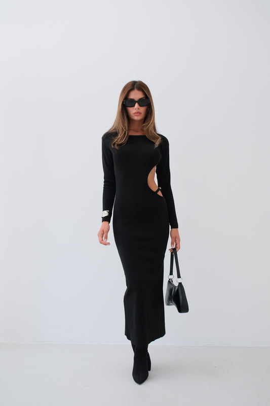 Crew Neck Backless Black Dress 