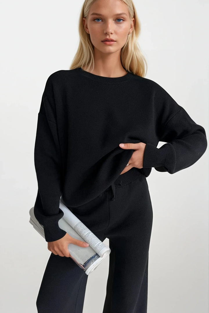 Bisiklet Yaka Siyah Triko Kazak Pantolon İkili Takım