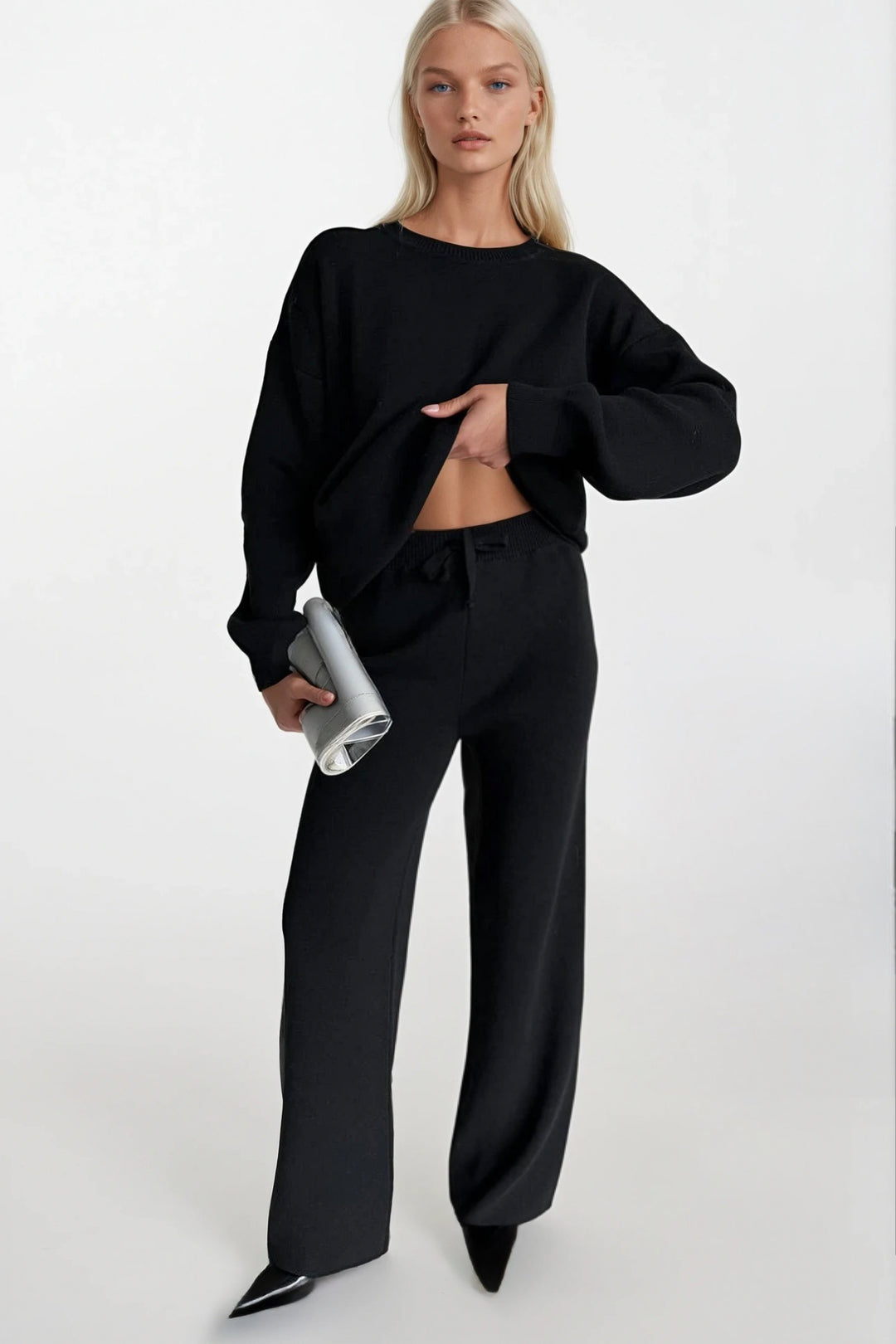 Bisiklet Yaka Siyah Triko Kazak Pantolon İkili Takım