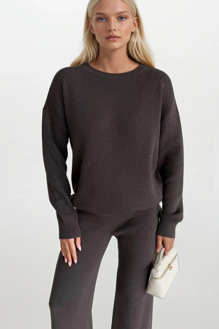 Bisiklet Yaka Kahverengi Triko Kazak Pantolon İkili Takım