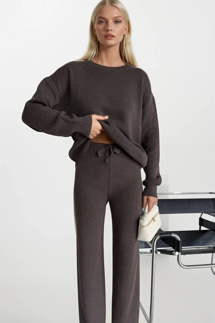 Bisiklet Yaka Kahverengi Triko Kazak Pantolon İkili Takım