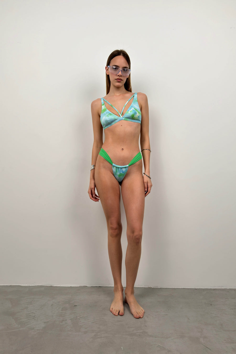 Blue Bikini Set with Pleated Detail 