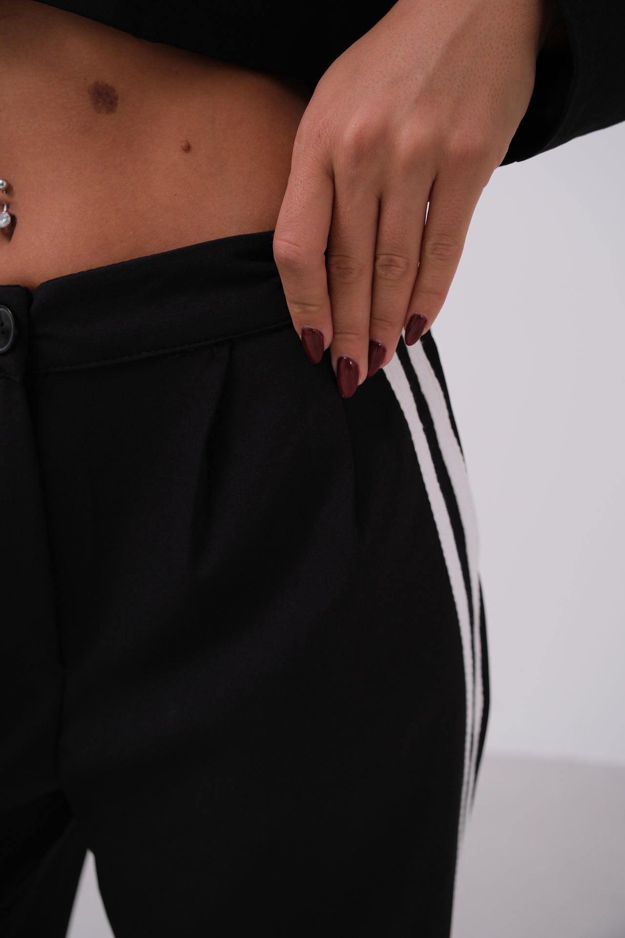 Piping Detail Low Waist Black Trousers 