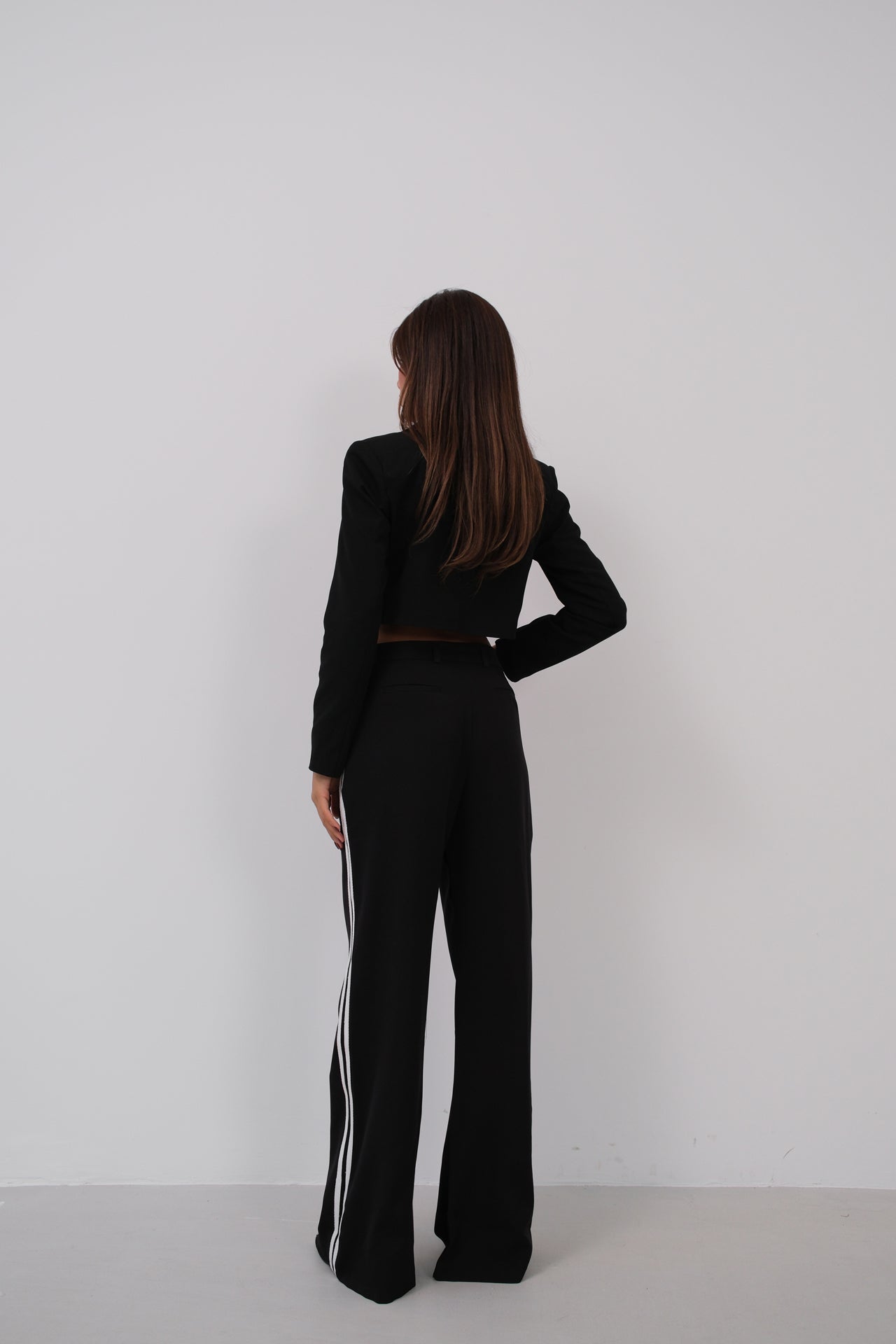 Piping Detail Low Waist Black Trousers 