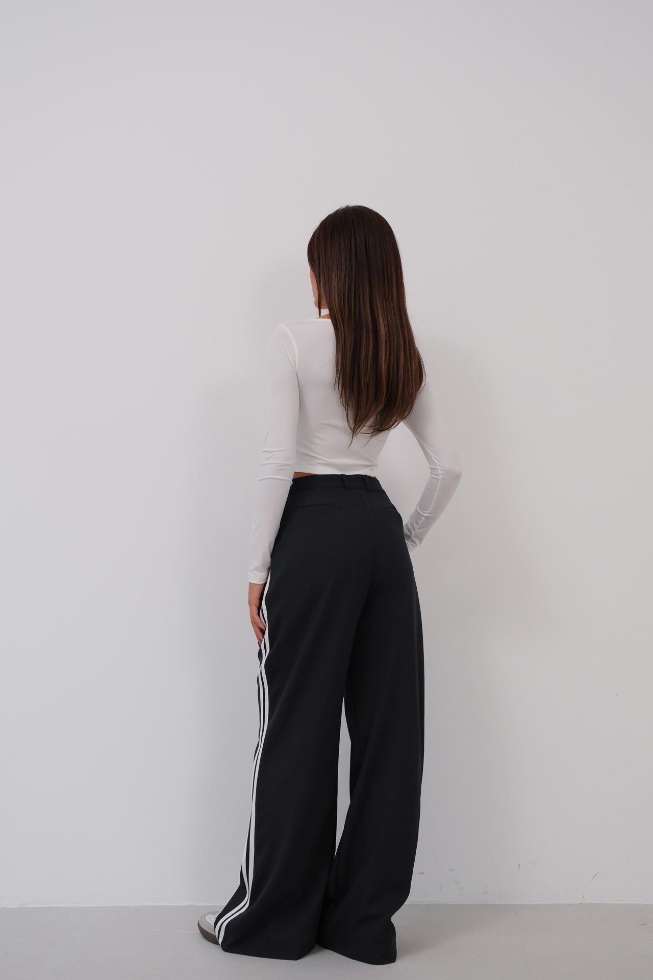 Piping Detail Low Waist Navy Blue Trousers 