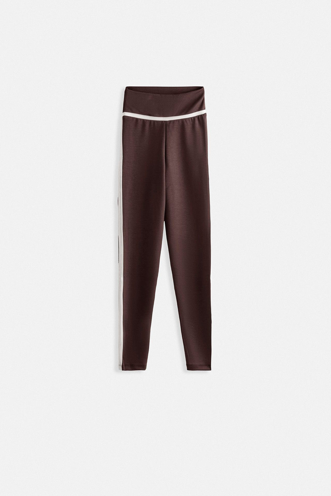 High Waist Brown Leggings with Piping Detail 