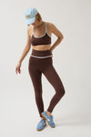 High Waist Brown Leggings with Piping Detail 