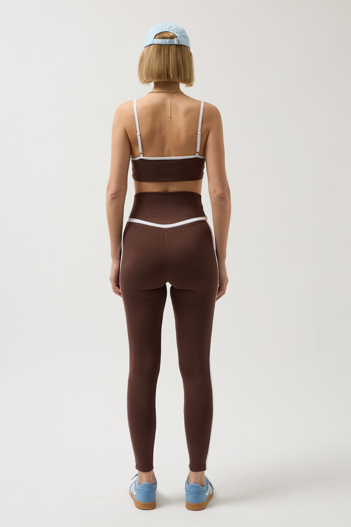 High Waist Brown Leggings with Piping Detail 