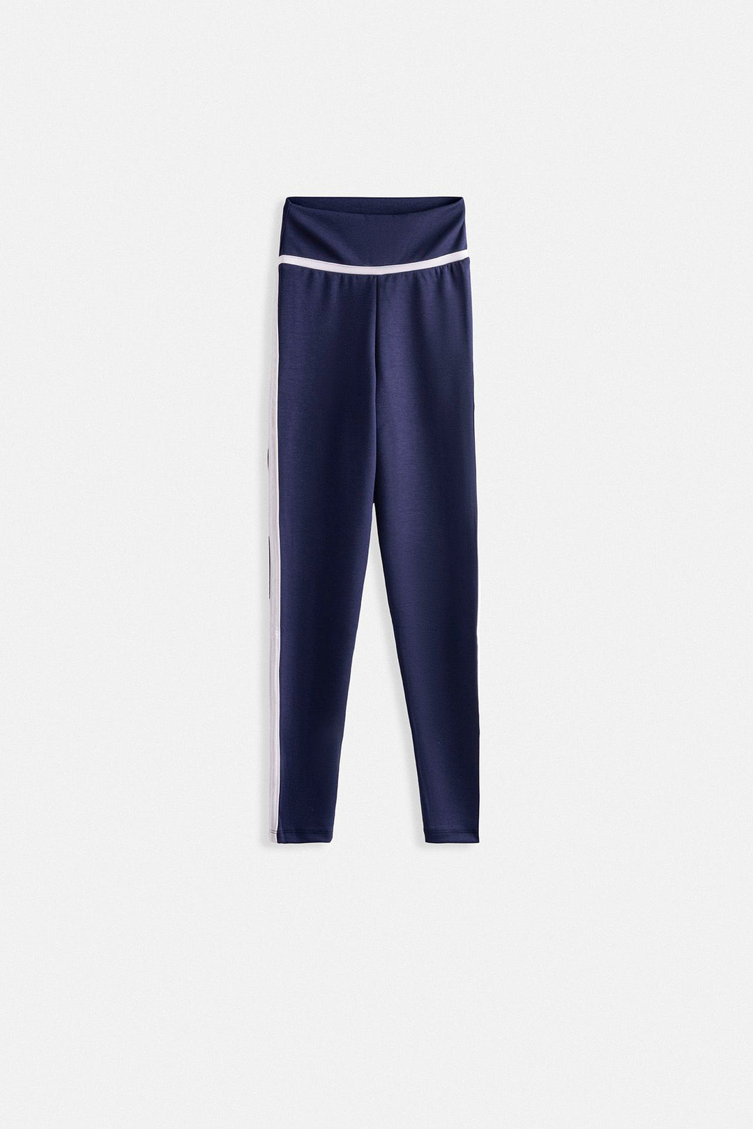 High Waist Navy Blue Leggings with Piping Detail 