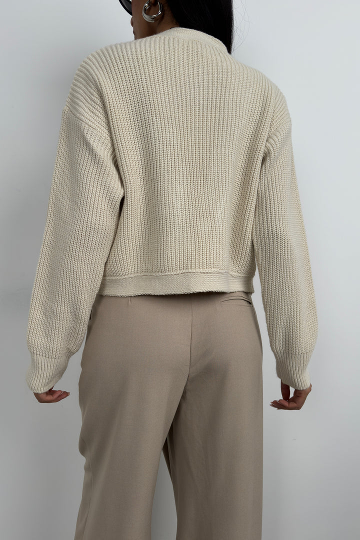 Biyeli Crop Bej Triko Hırka