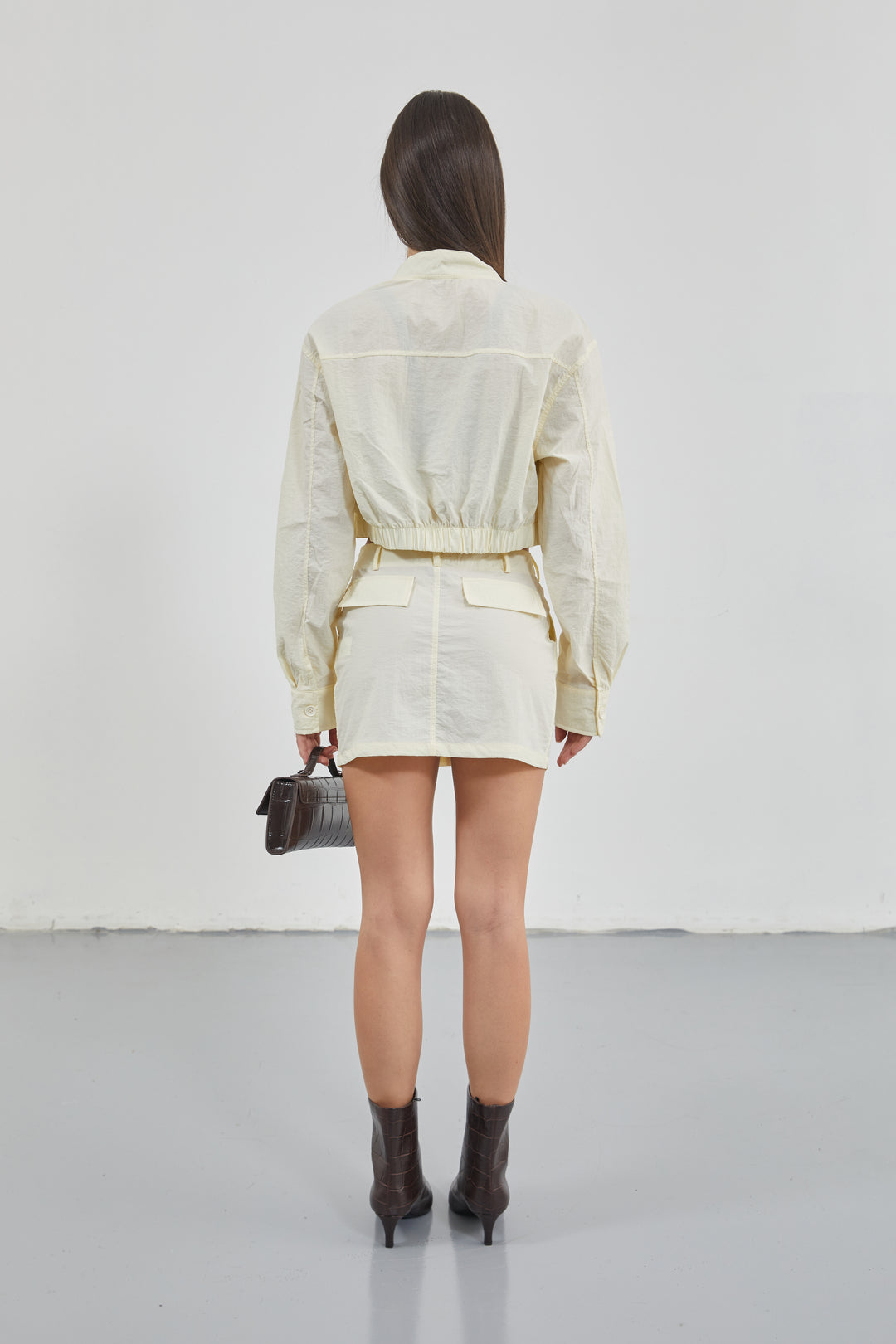 Pocket Detail Parachute Ecru Crop Jacket 