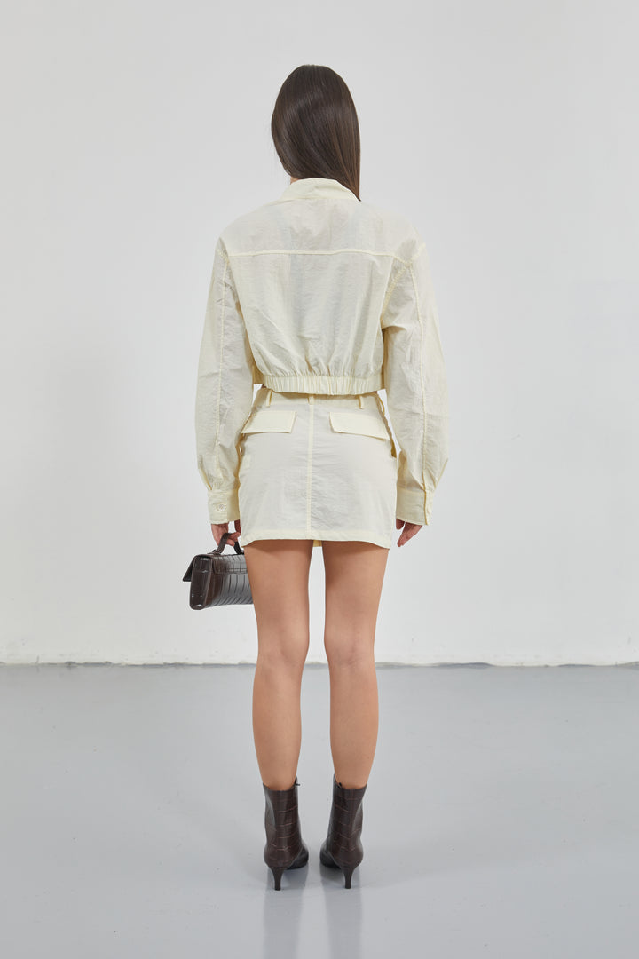 Pocket Detail Parachute Ecru Crop Jacket 