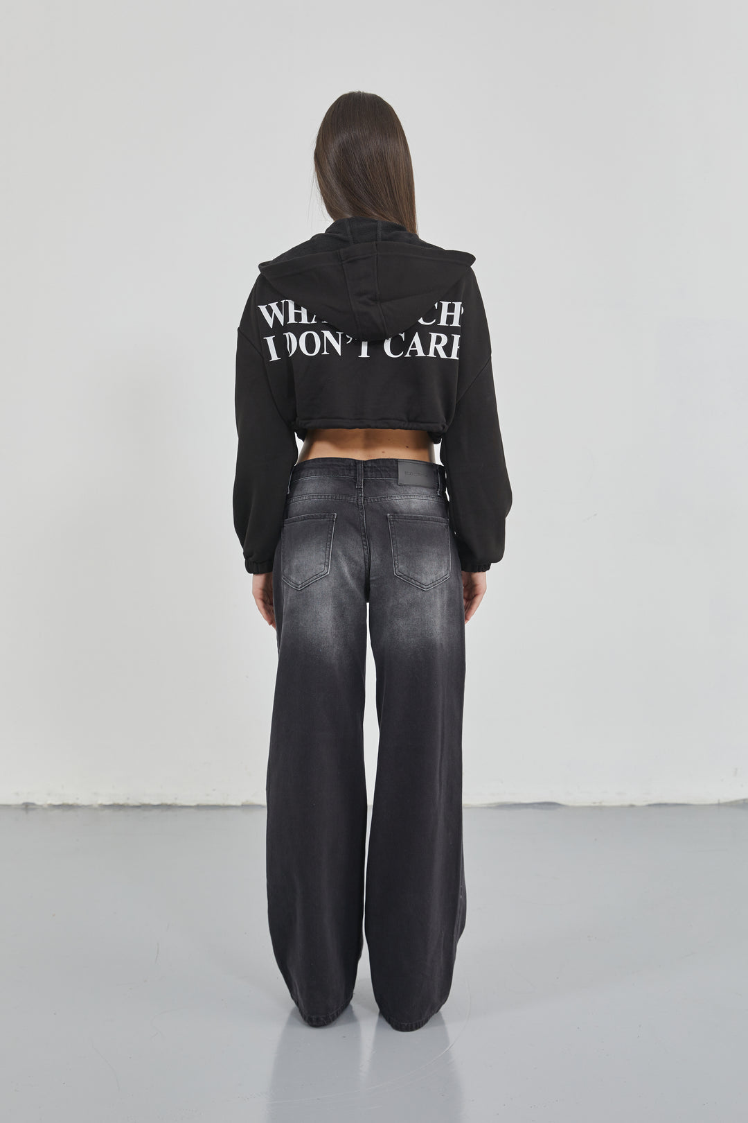 Low Waist Knee Fold Black Jeans 