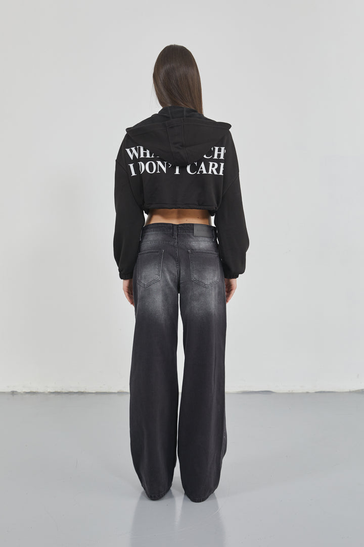 Low Waist Knee Fold Black Jeans 