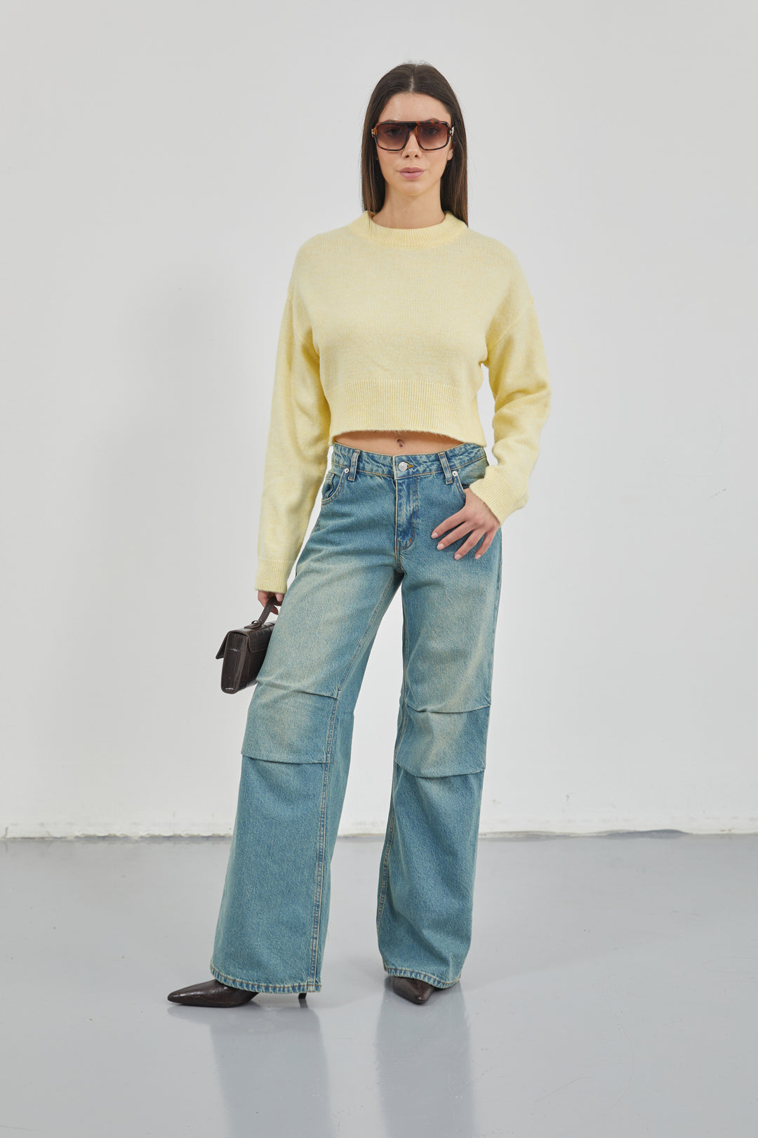 Low Waist Knee Fold Blue Jeans 