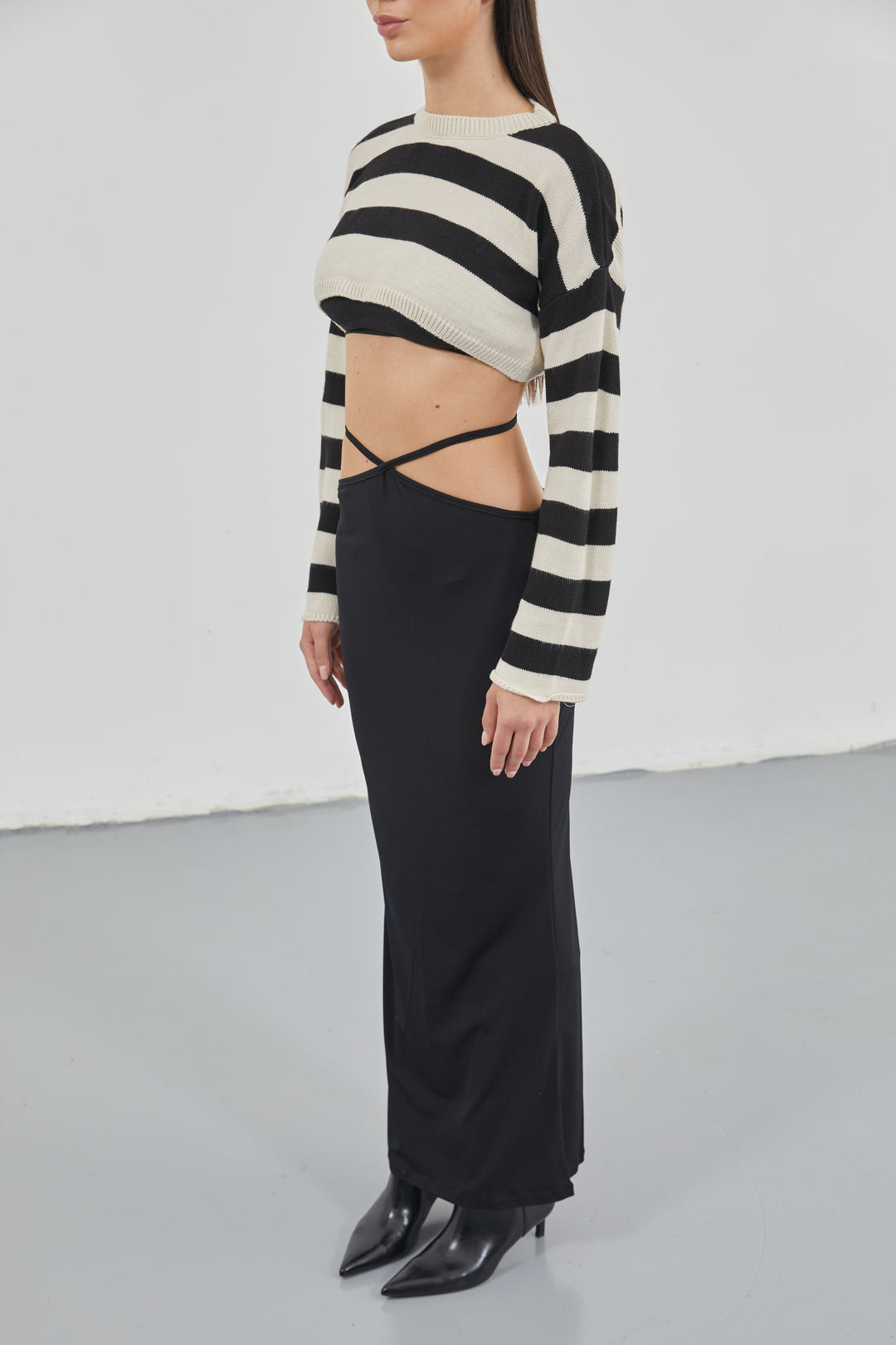 Waist Tie Maxi Black Skirt 