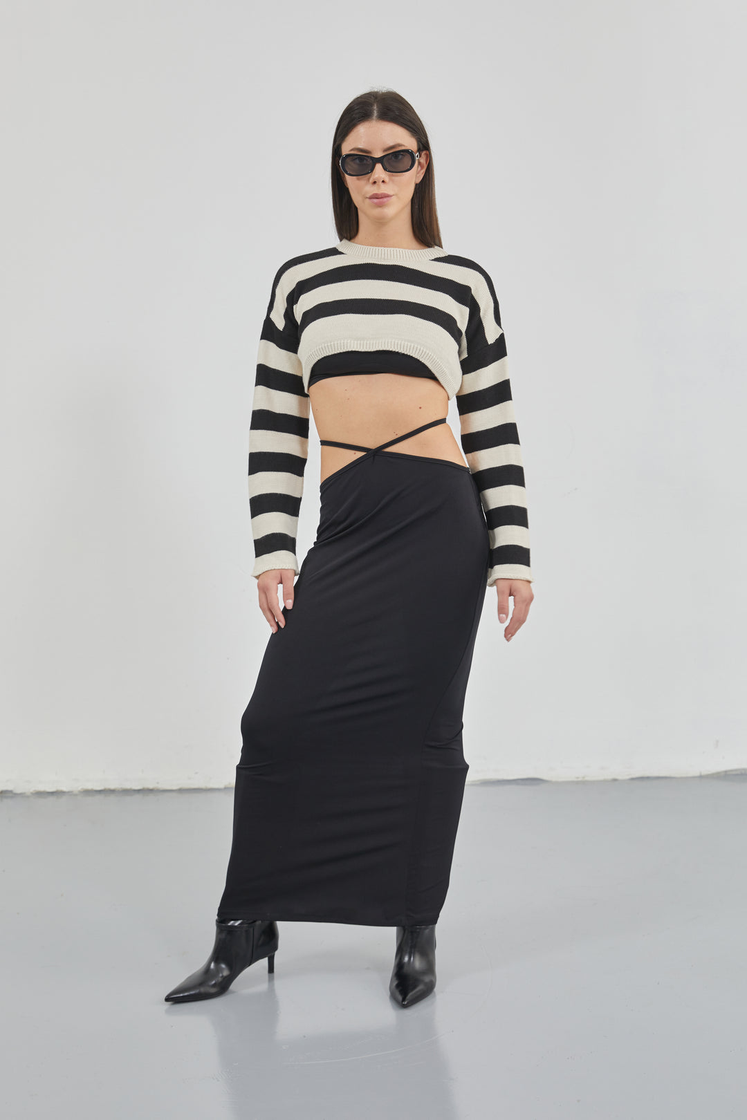 Waist Tie Maxi Black Skirt 