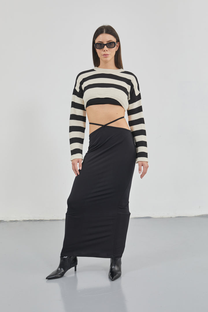 Waist Tie Maxi Black Skirt 