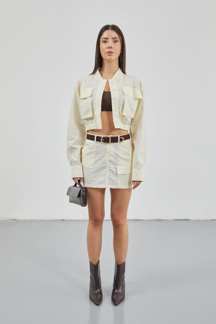 Pocket Detail Parachute Ecru Crop Jacket 