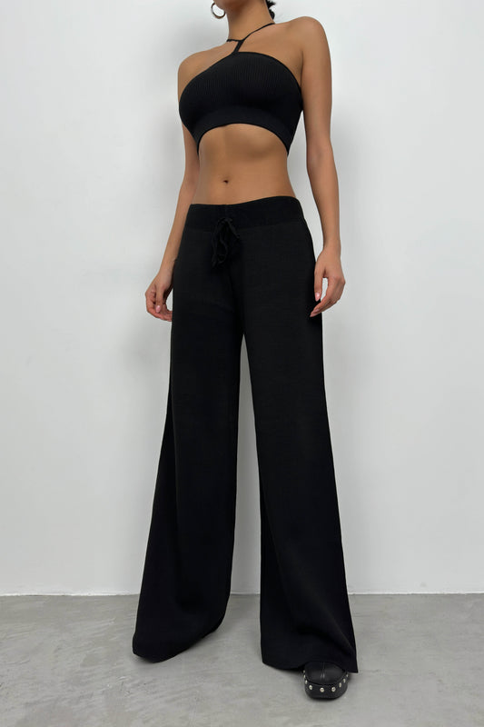 Wide Leg Black Knit Sweatpants 