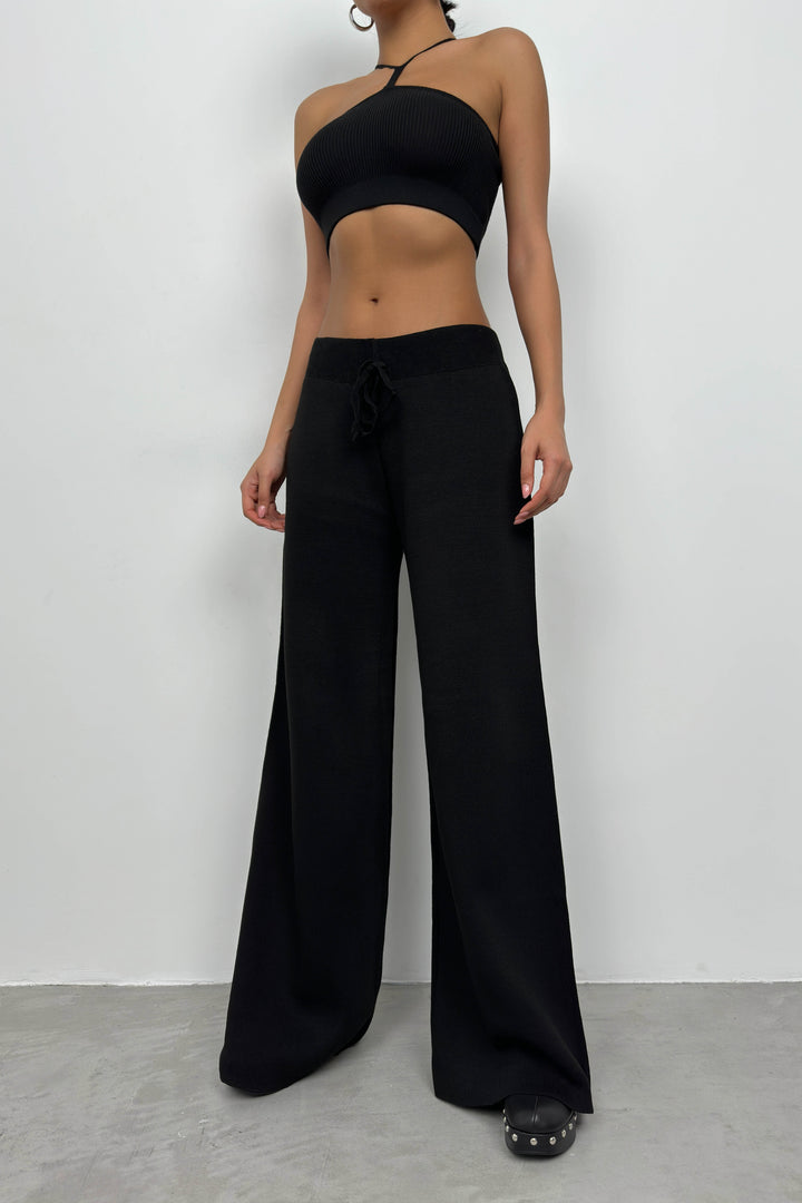 Bol Paça Siyah Triko Eşofman Altı